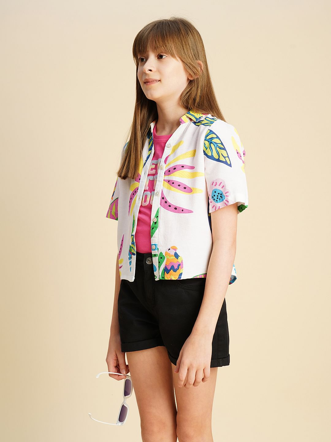 Girls White Printed Shirt