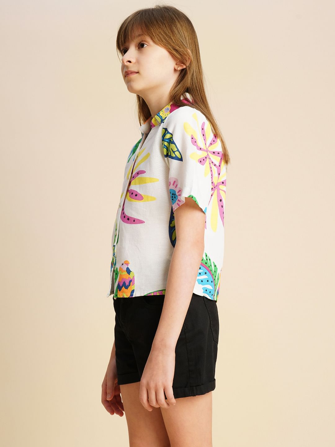 Girls White Printed Shirt