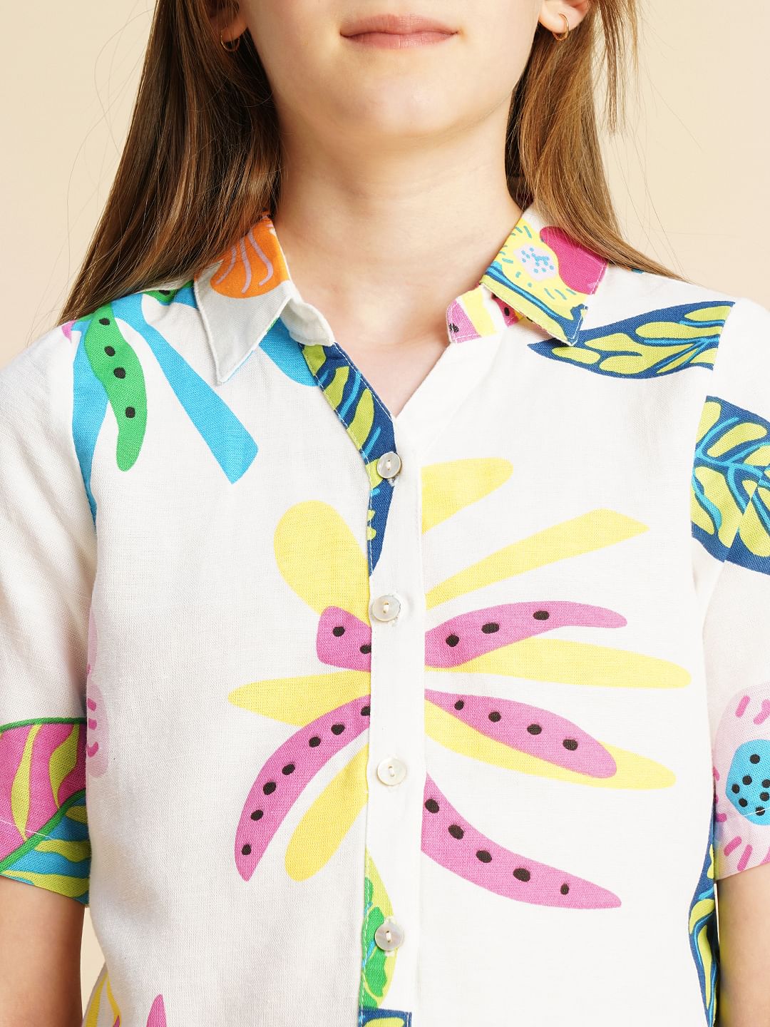 Girls White Printed Shirt