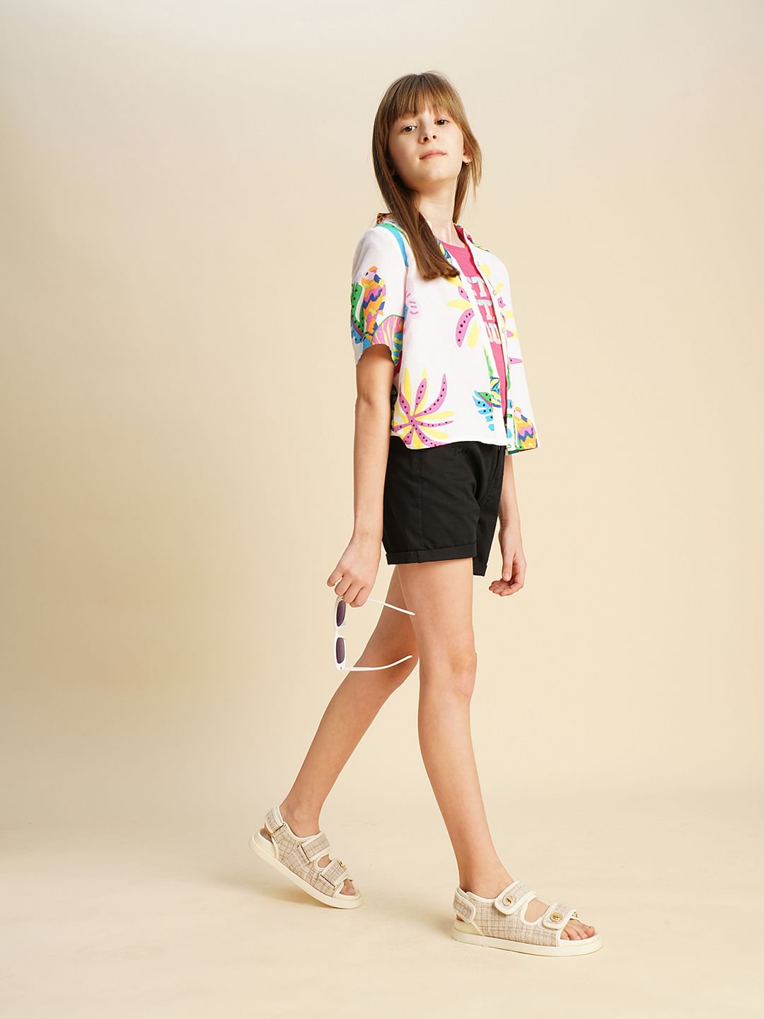 Girls White Printed Shirt