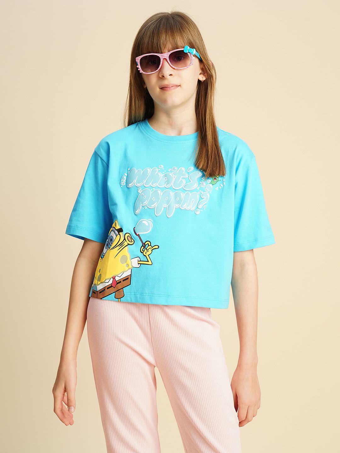 Girls Blue Spongebob Print T-Shirt - 4Y
