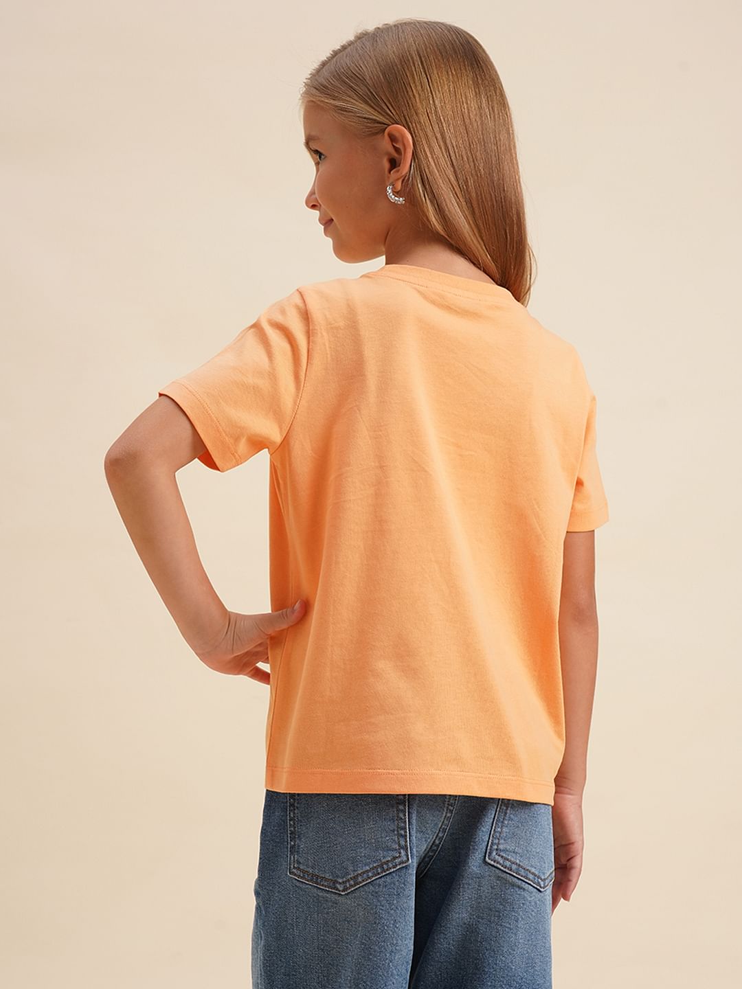 Girls Coral Printed Cotton T-Shirt