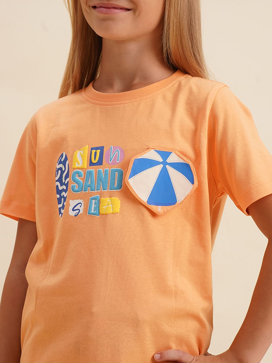 Girls Coral Printed Cotton T-Shirt