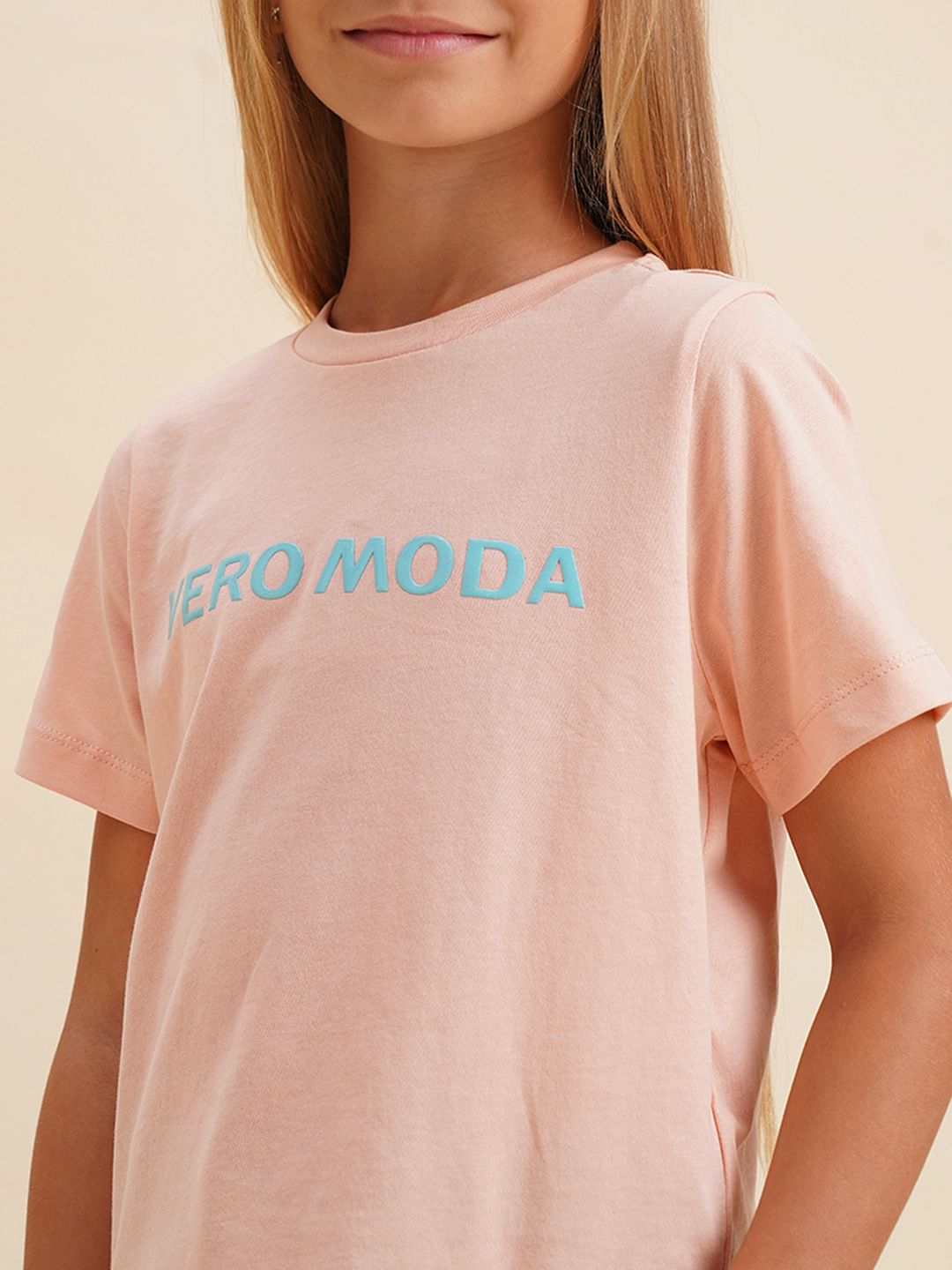 Girls Pink Logo Print Cotton T-Shirt