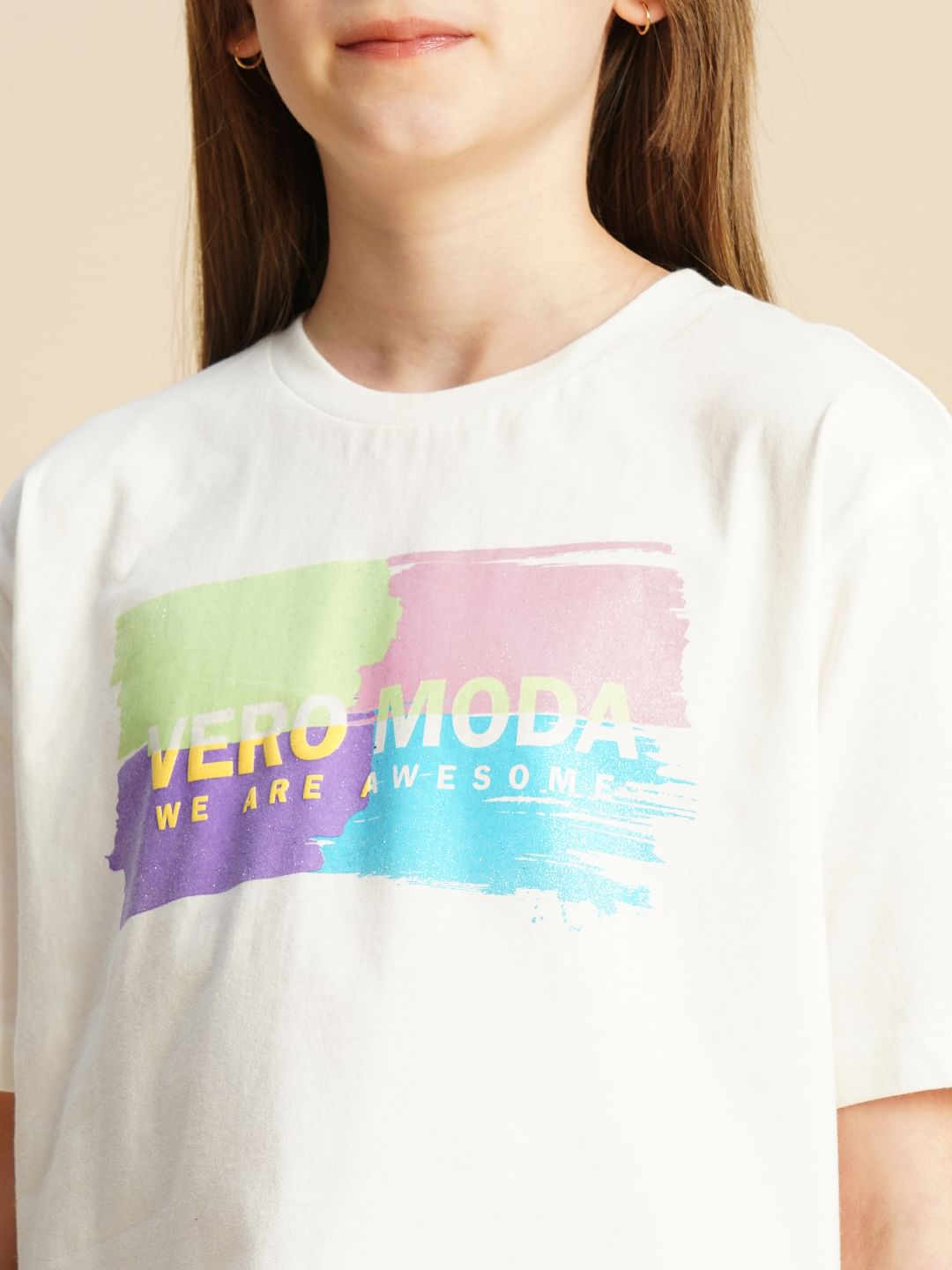 Girls White Logo Text Print T-Shirt