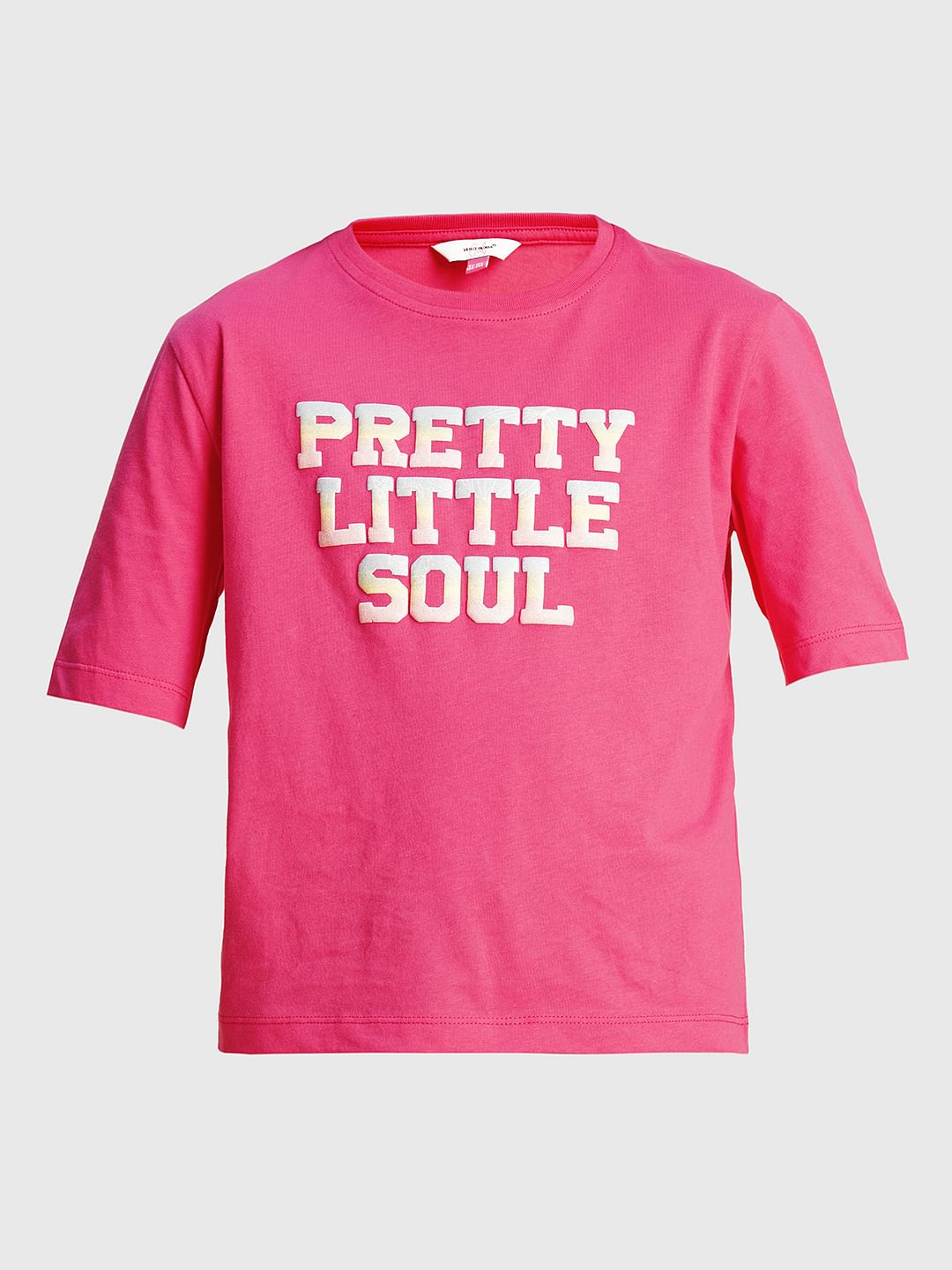 Girls Pink Text Print Cotton T-Shirt