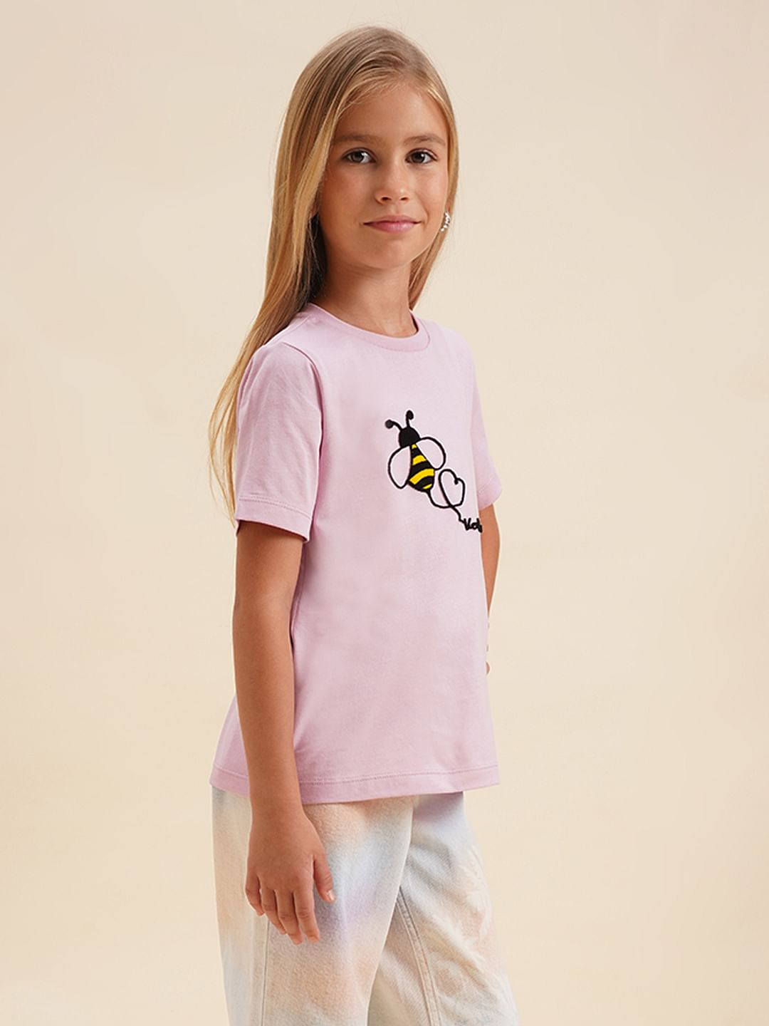 Girls Pink Honeybee Print T-Shirt