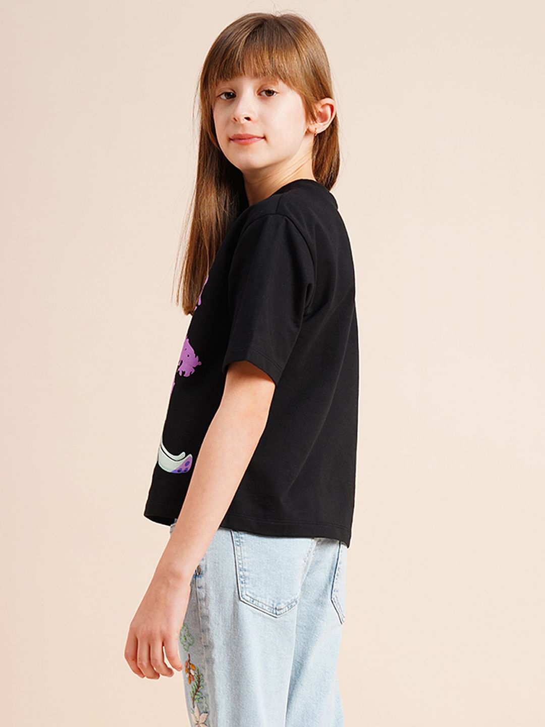 Girls Black Spongebob Print T-Shirt