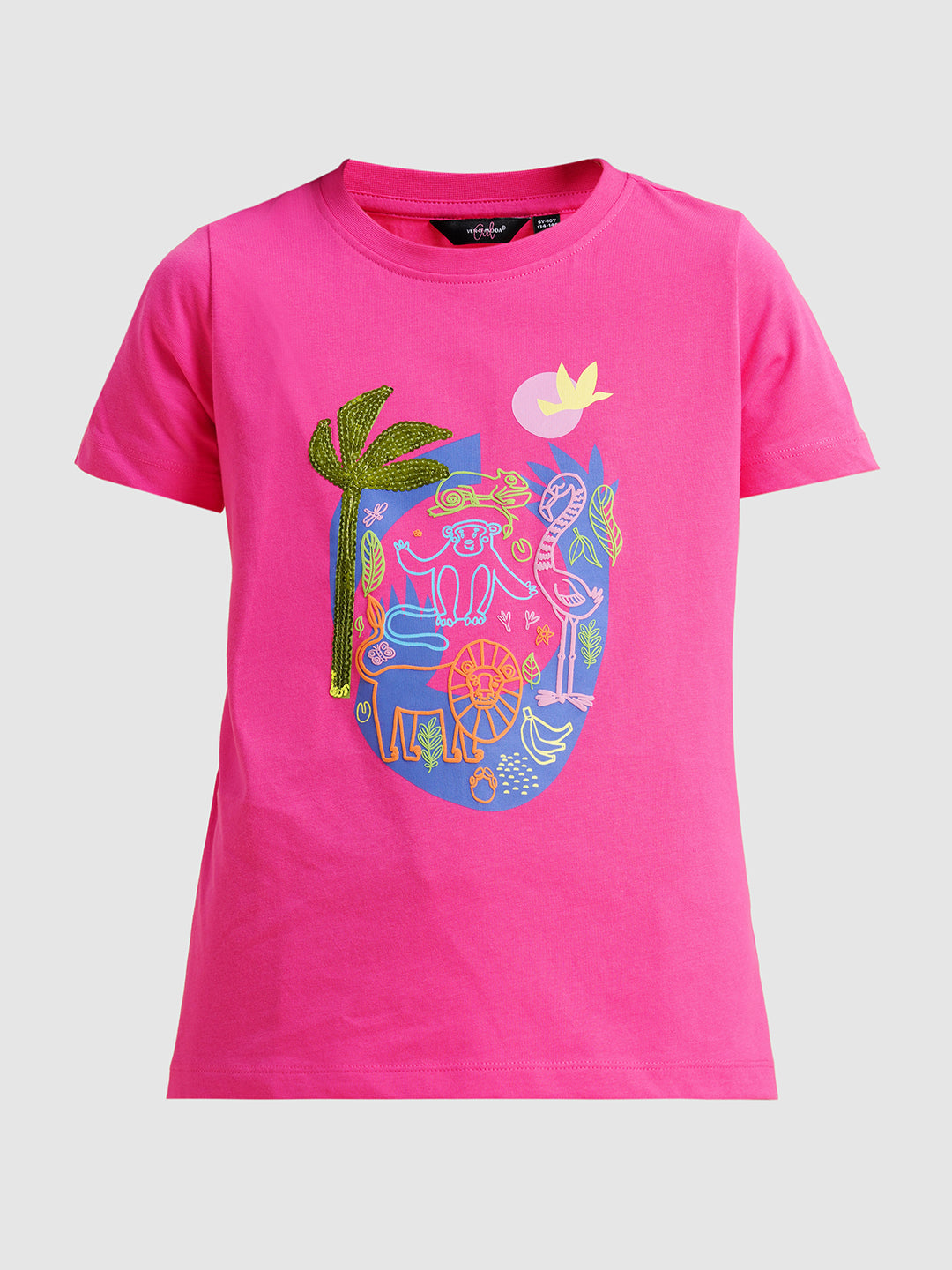 Girls Hot Pink Cotton Boxy Fit T-shirt