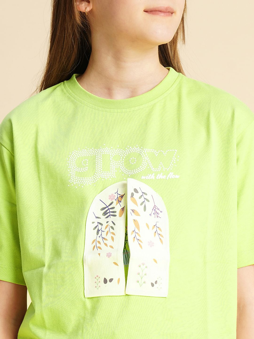 Girls Green Cut-Out Window Graphic T-Shirt