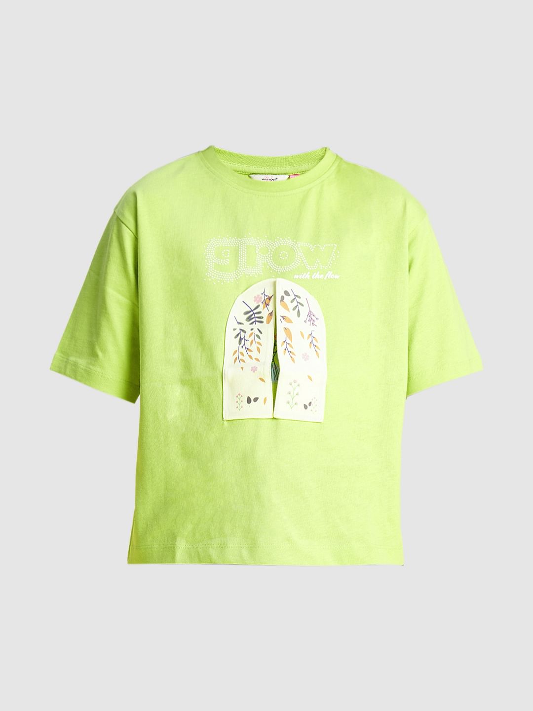 Girls Green Cut-Out Window Graphic T-Shirt