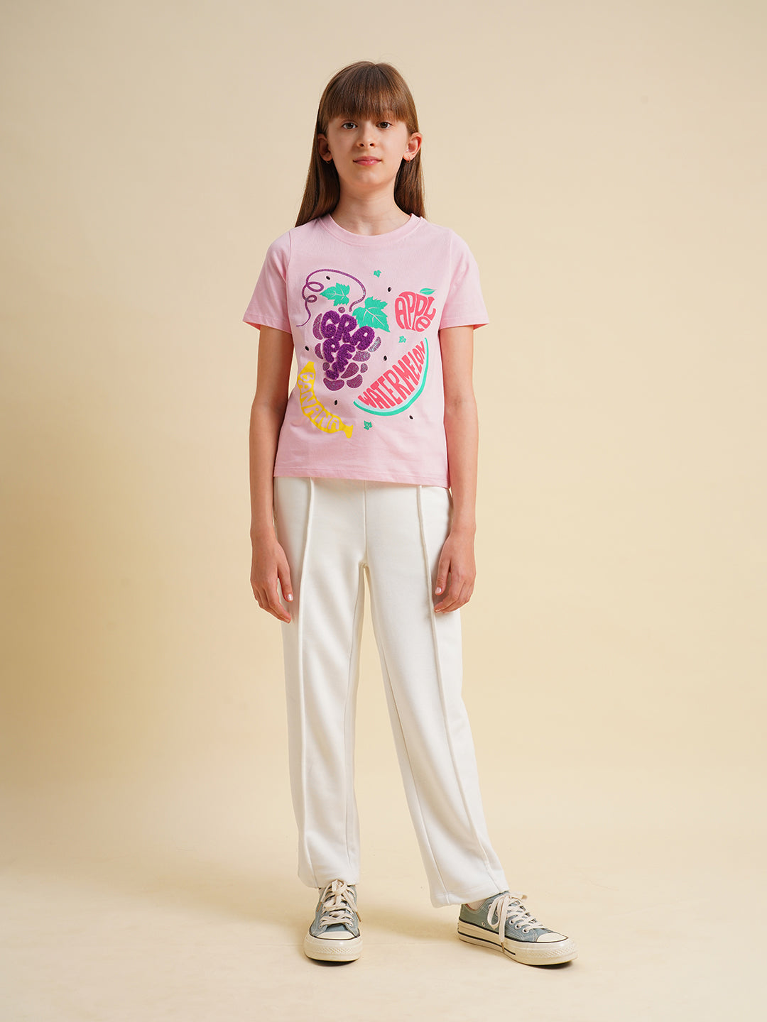 Girls Pink Printed Cotton T-shirt