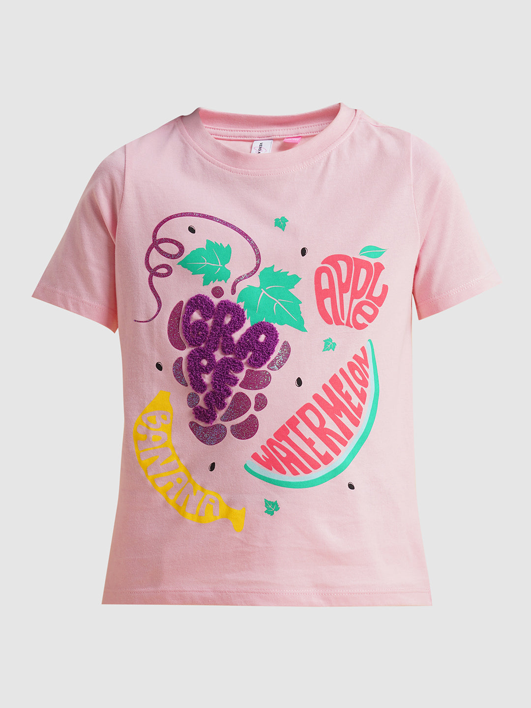 Girls Pink Printed Cotton T-shirt