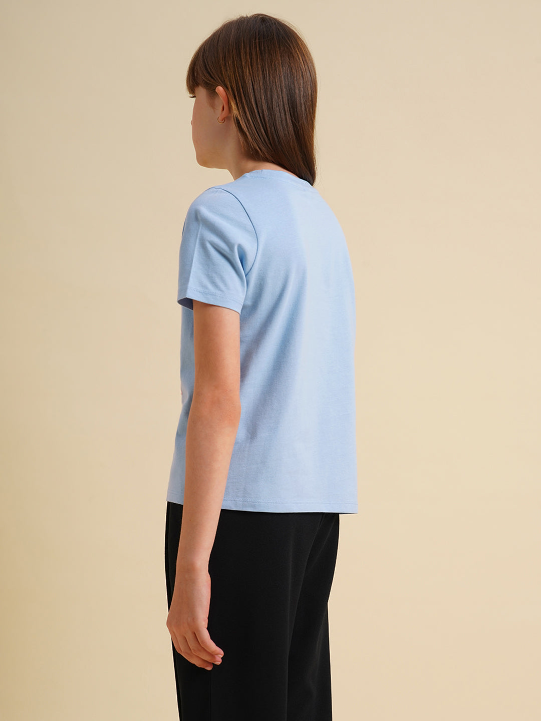 Girls Blue Printed Cotton T-shirt