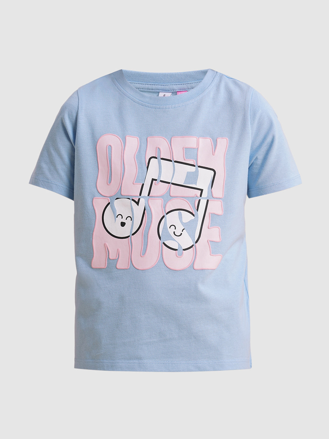 Girls Blue Printed Cotton T-shirt