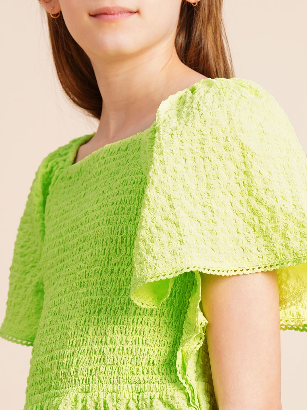 Girls Green Smocked Peplum Top