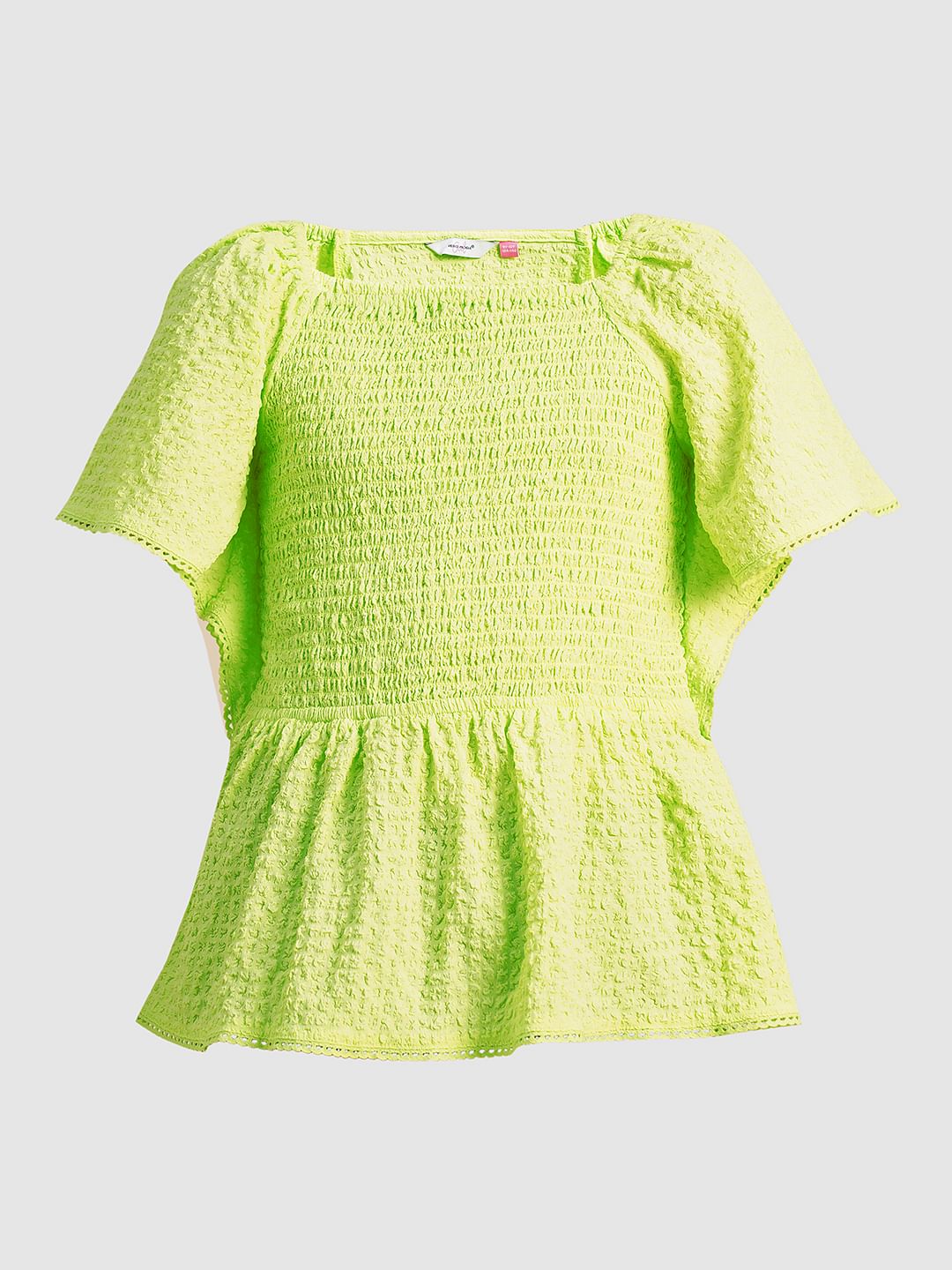 Girls Green Smocked Peplum Top