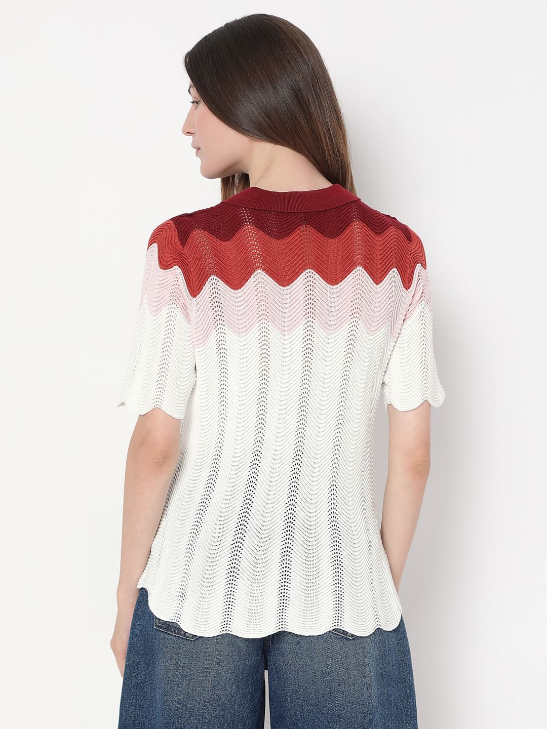 White Colourblocked Knit Top