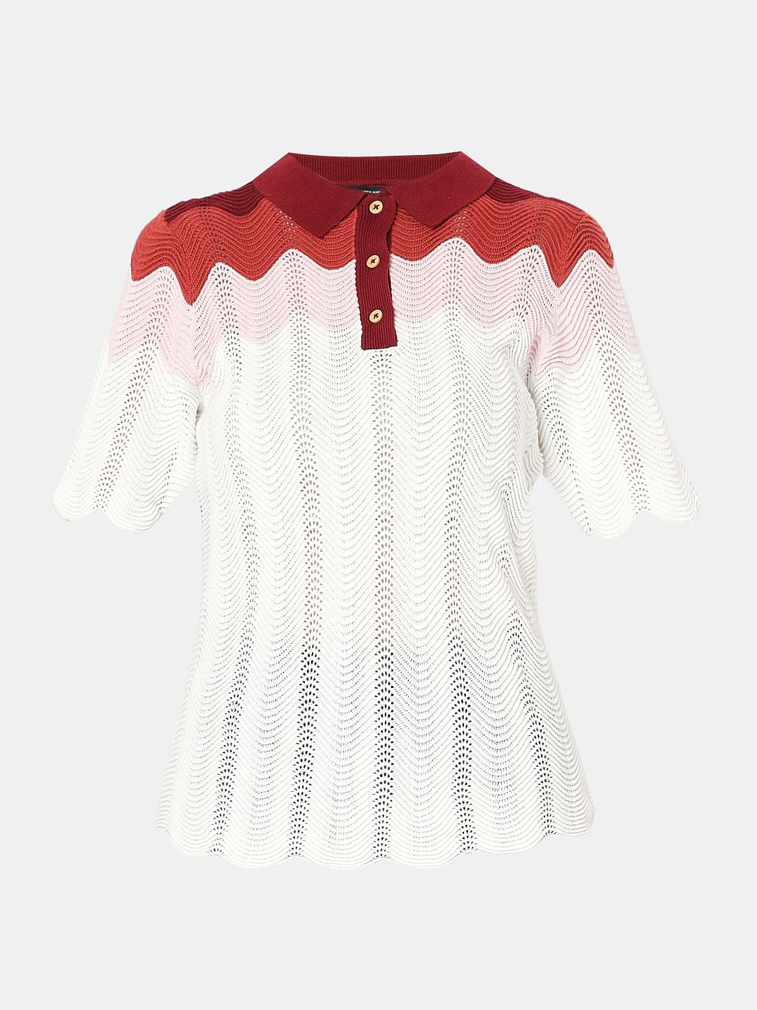 White Colourblocked Knit Top