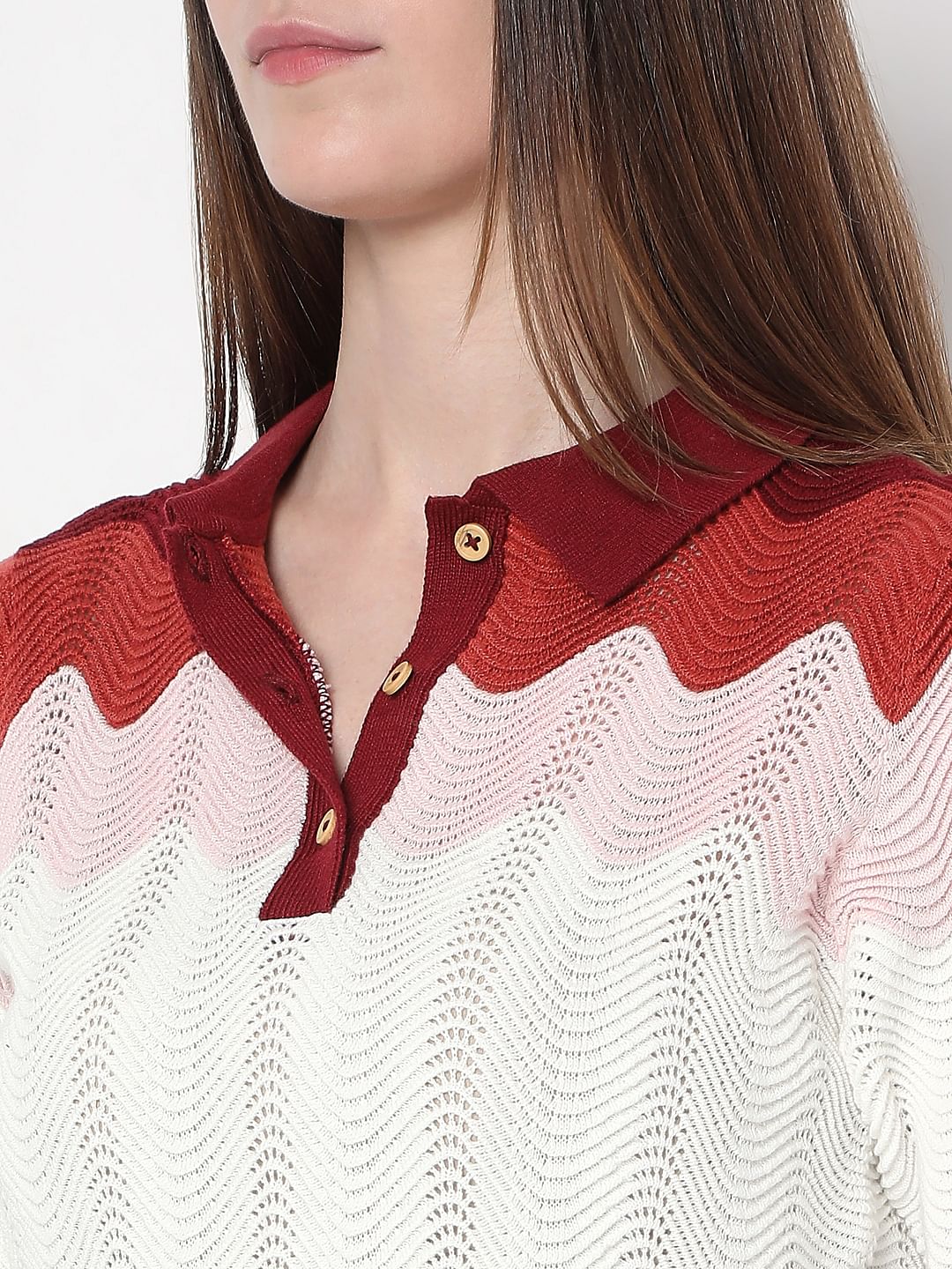 White Colourblocked Knit Top