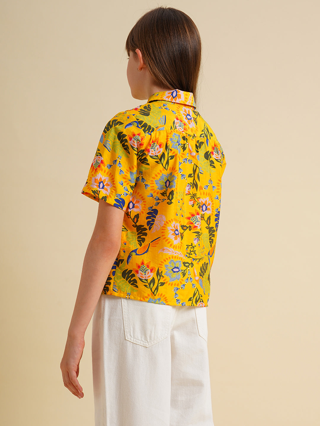 Girls Yellow Printed Shirt
