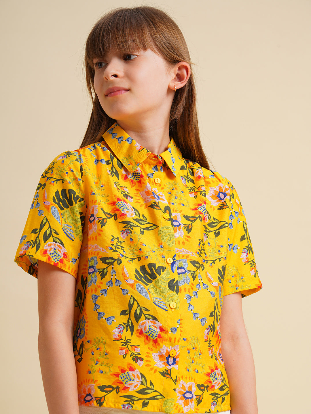 Girls Yellow Printed Shirt