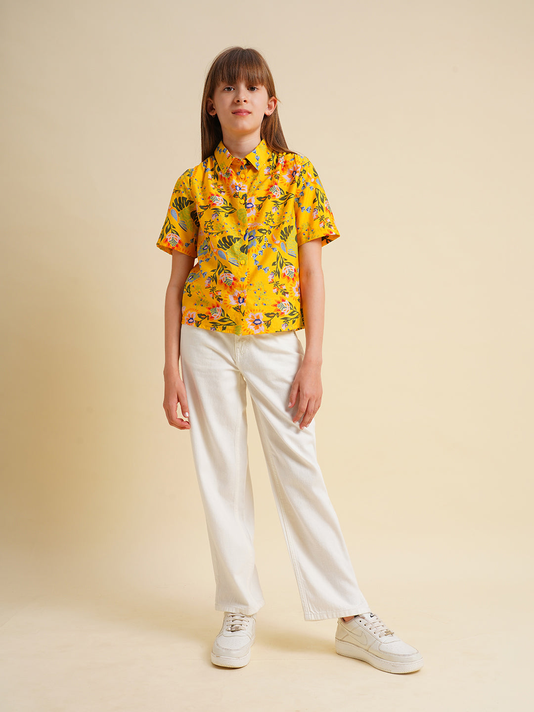 Girls Yellow Printed Shirt