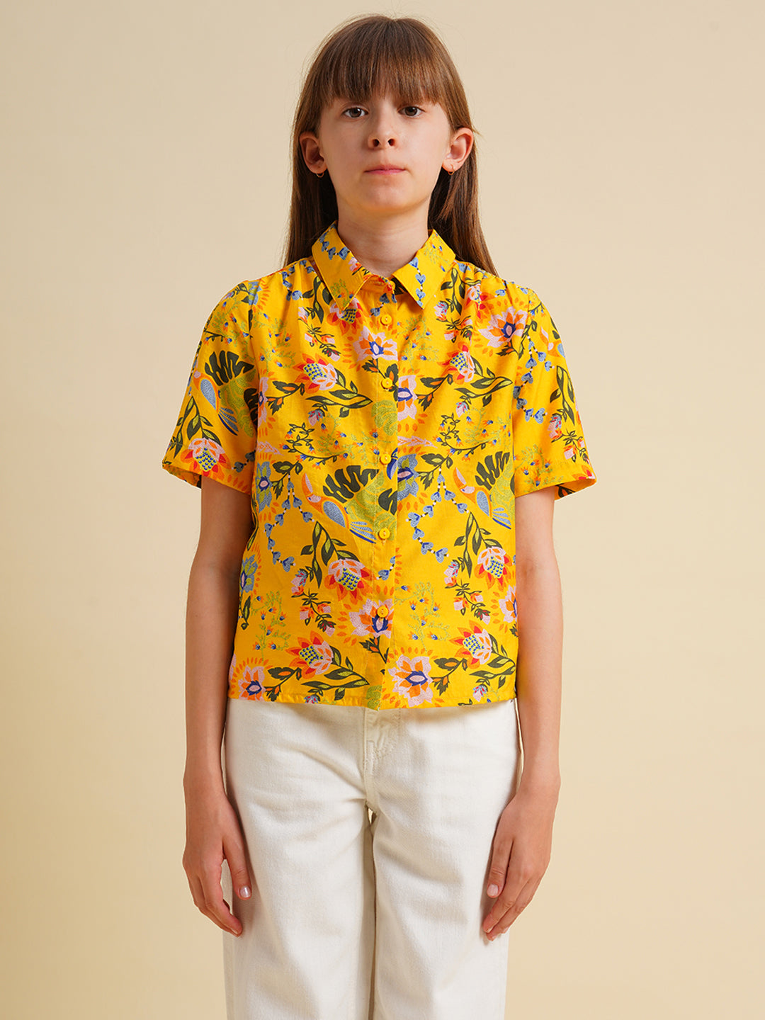 Girls Yellow Printed Shirt