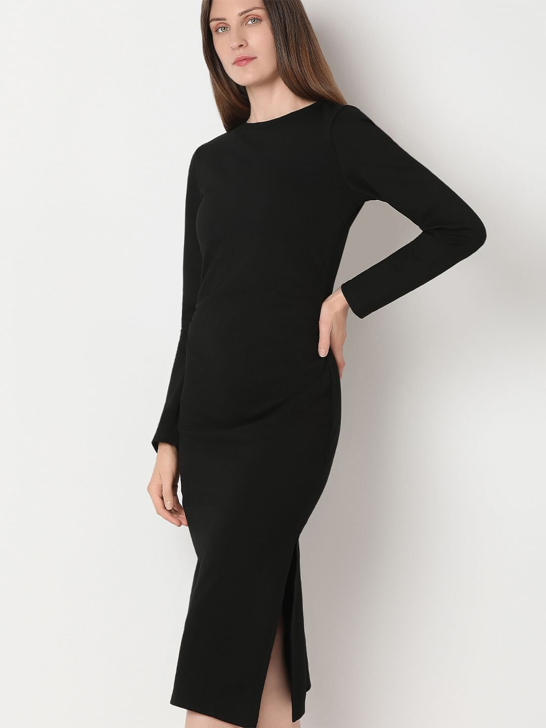 【試着のみ】FETICOSTRIPE KNIT MIDI DRESS black Black Knitted Midi Dress