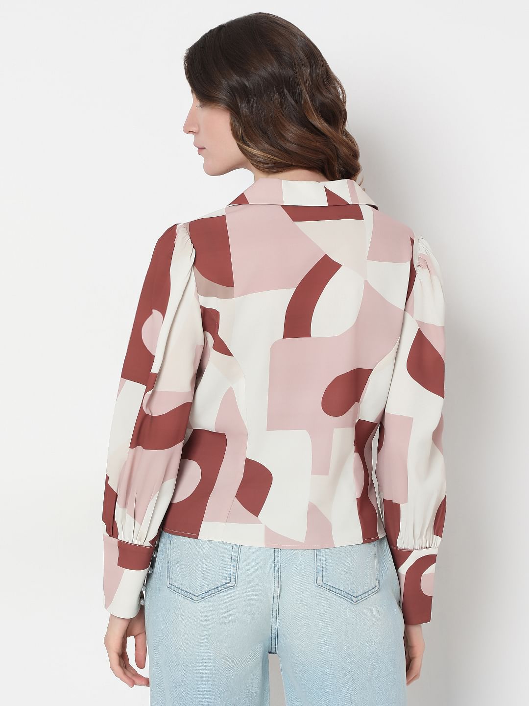 White Geometric Print Shirt