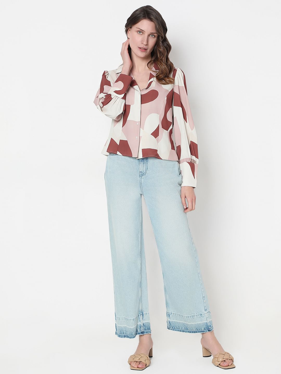 White Geometric Print Shirt