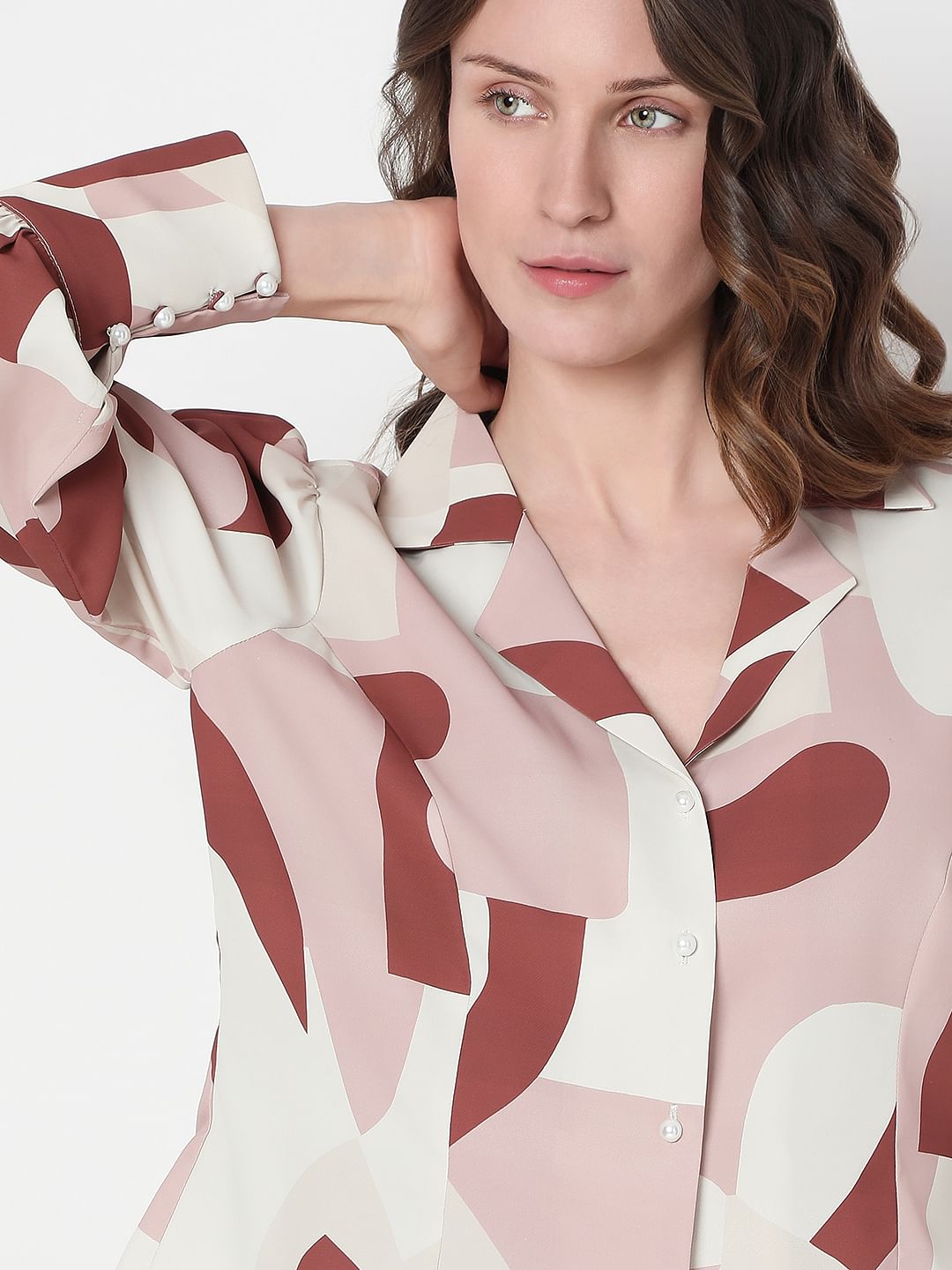 White Geometric Print Shirt