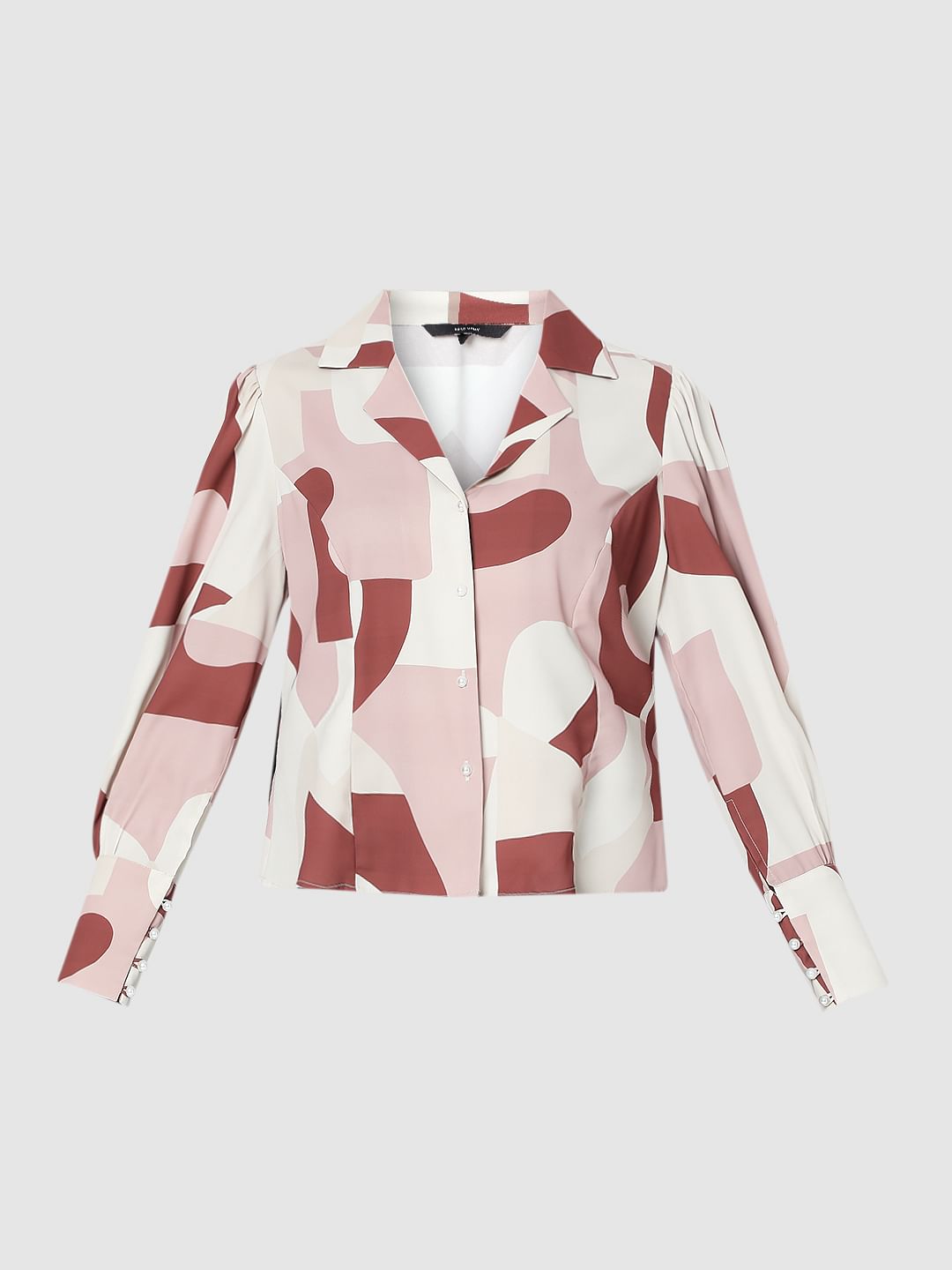 White Geometric Print Shirt
