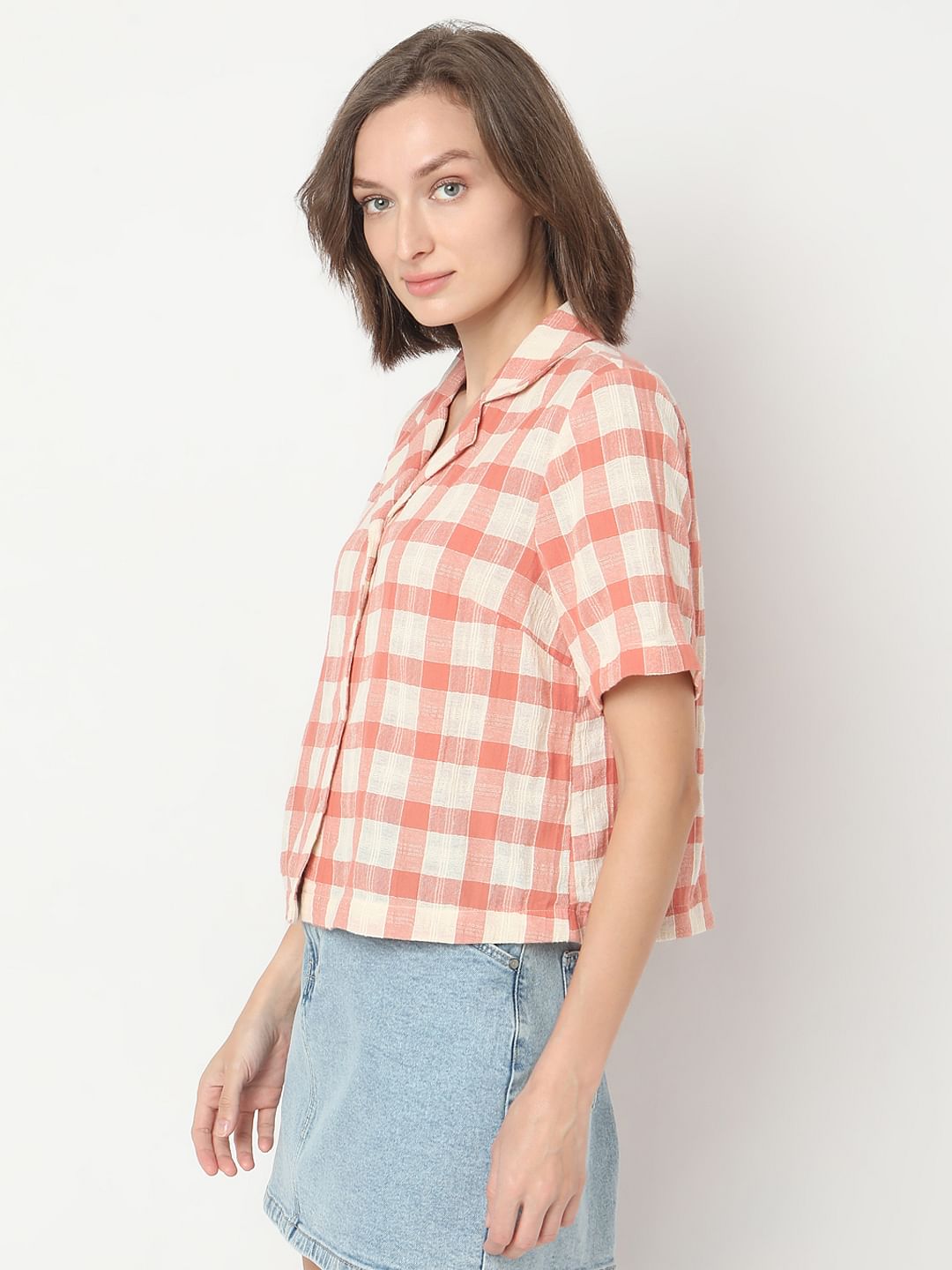 Coral Check Cotton Shirt
