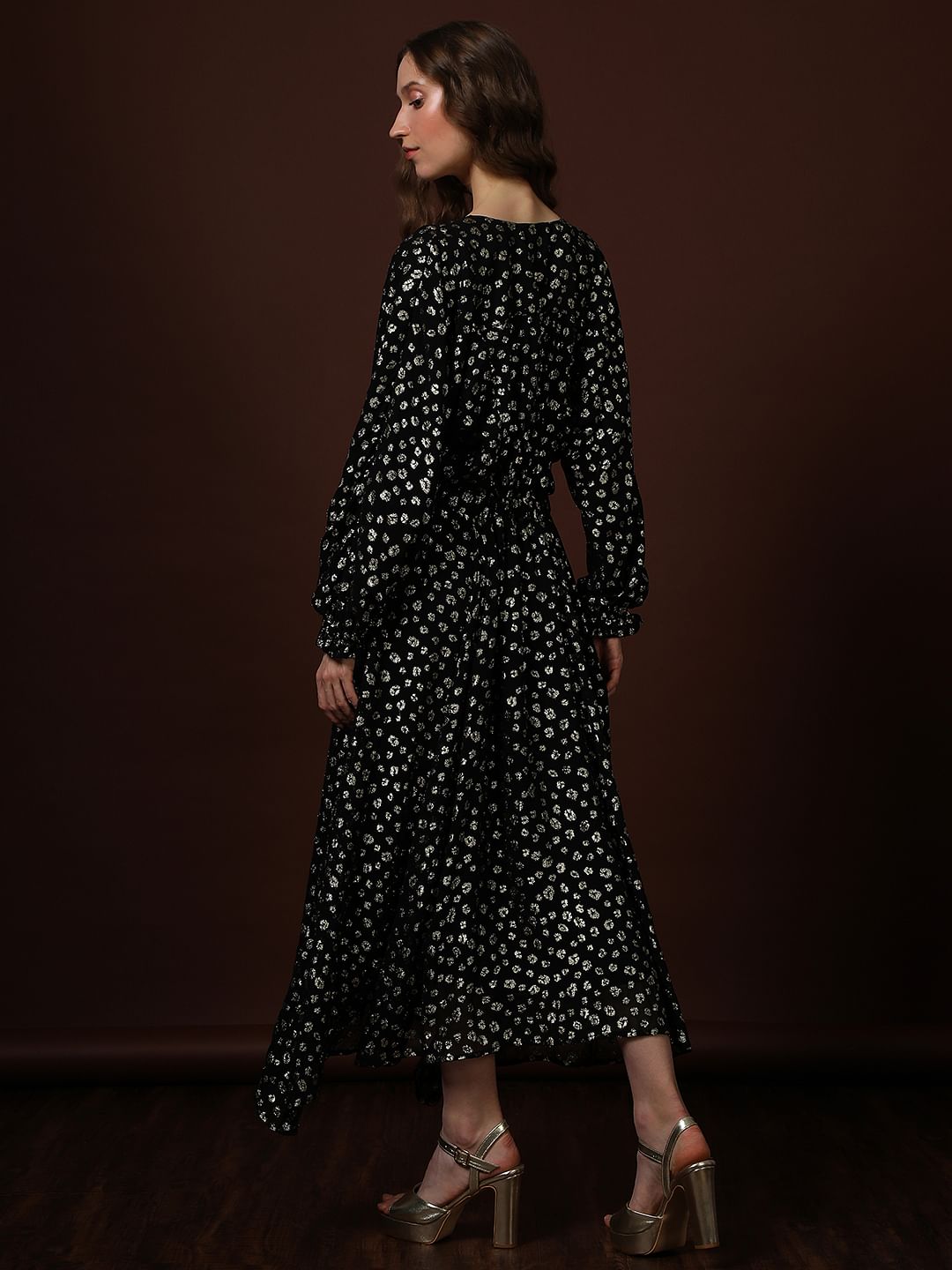 Black Metallic Lurex Midi Dress