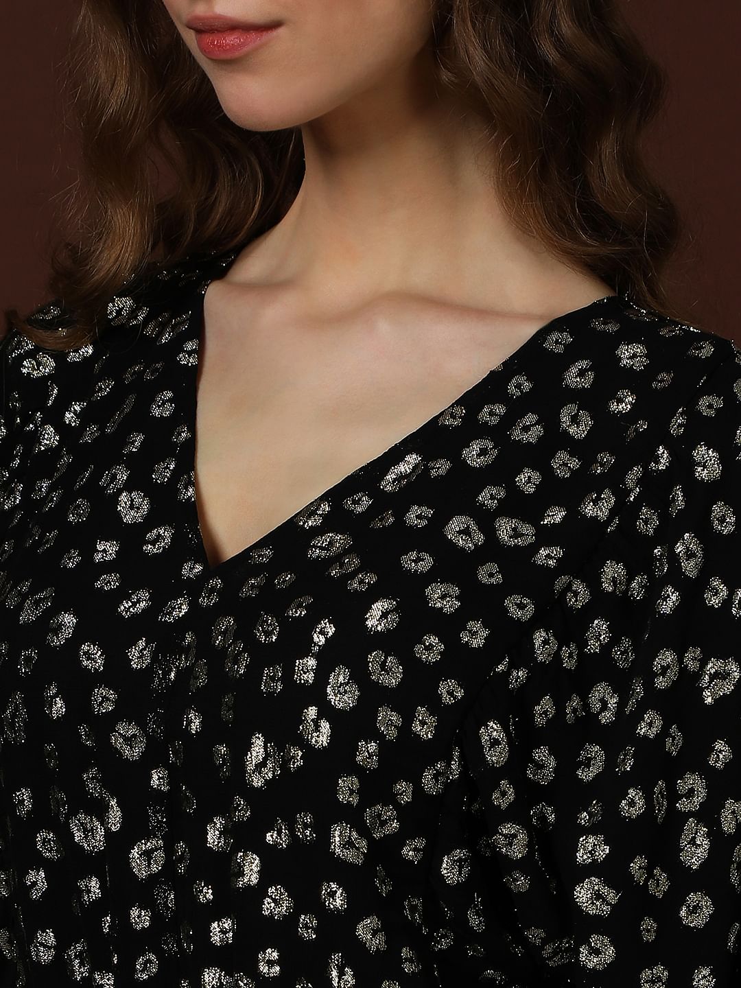 Black Metallic Lurex Midi Dress