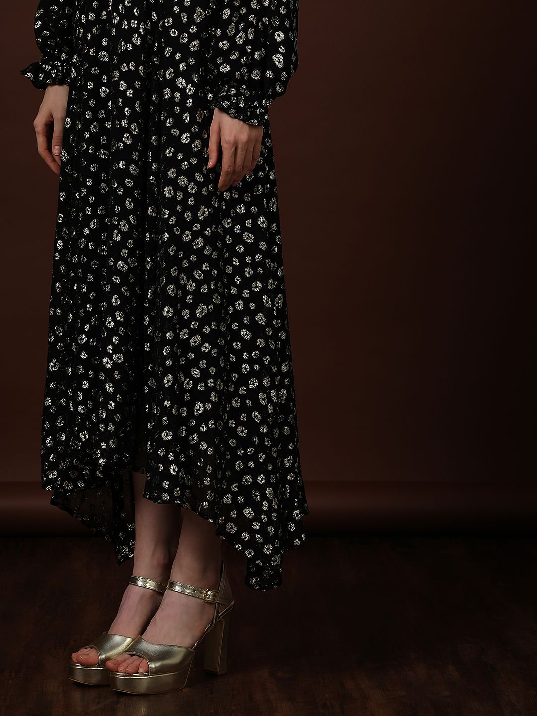 Black Metallic Lurex Midi Dress