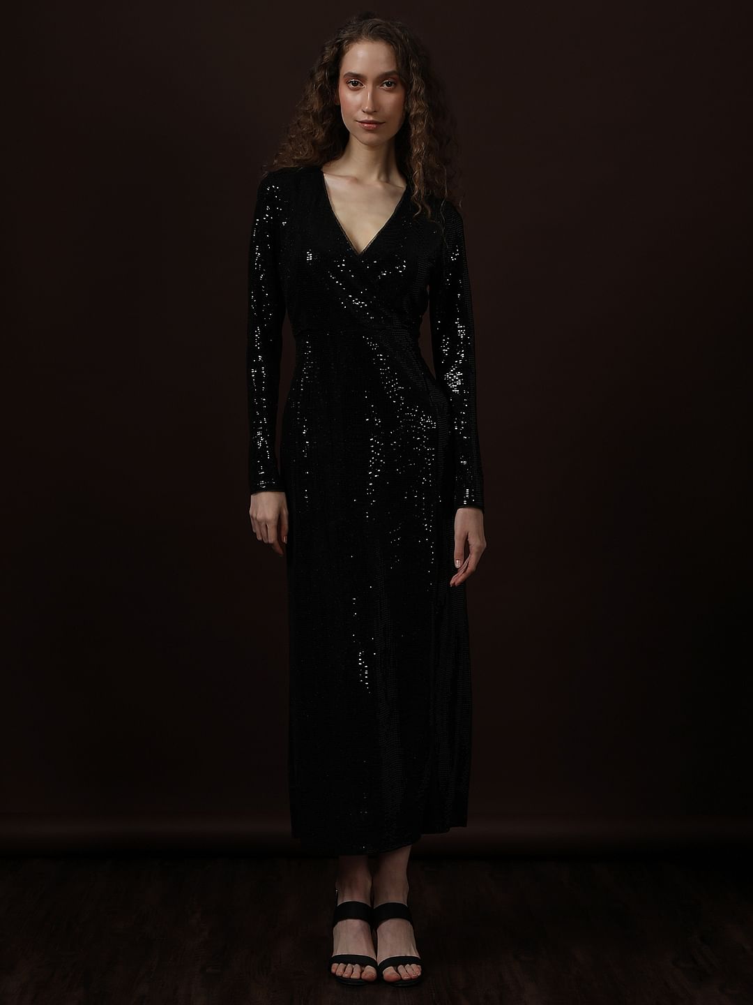 Black V-Neck Shimmer Dress