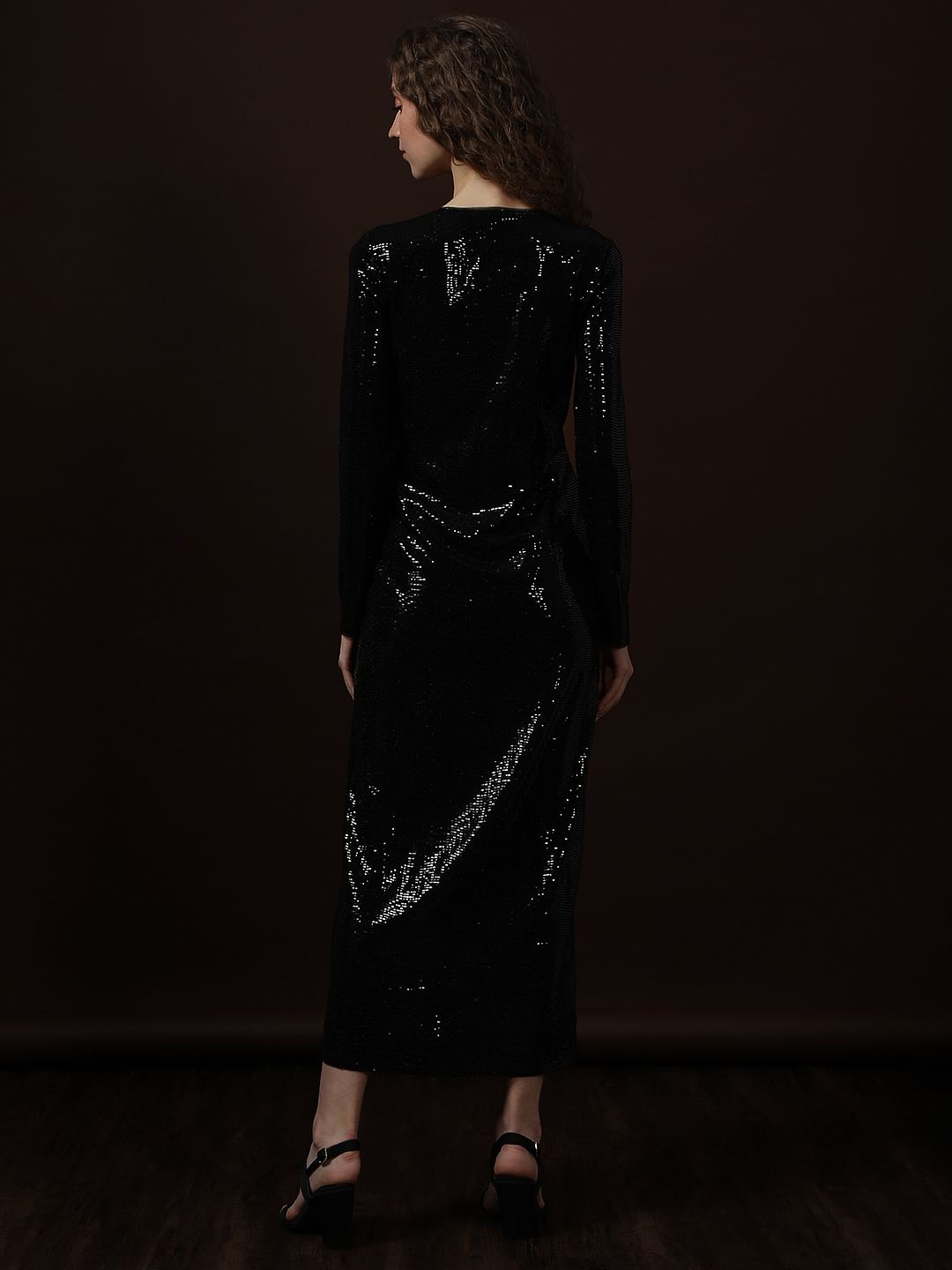 Black V-Neck Shimmer Dress