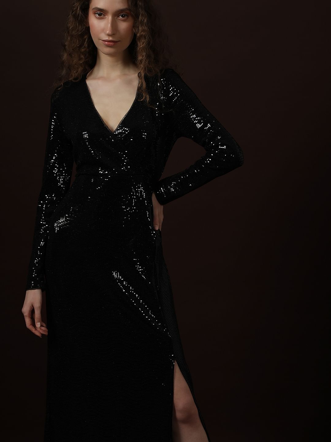 Black V-Neck Shimmer Dress