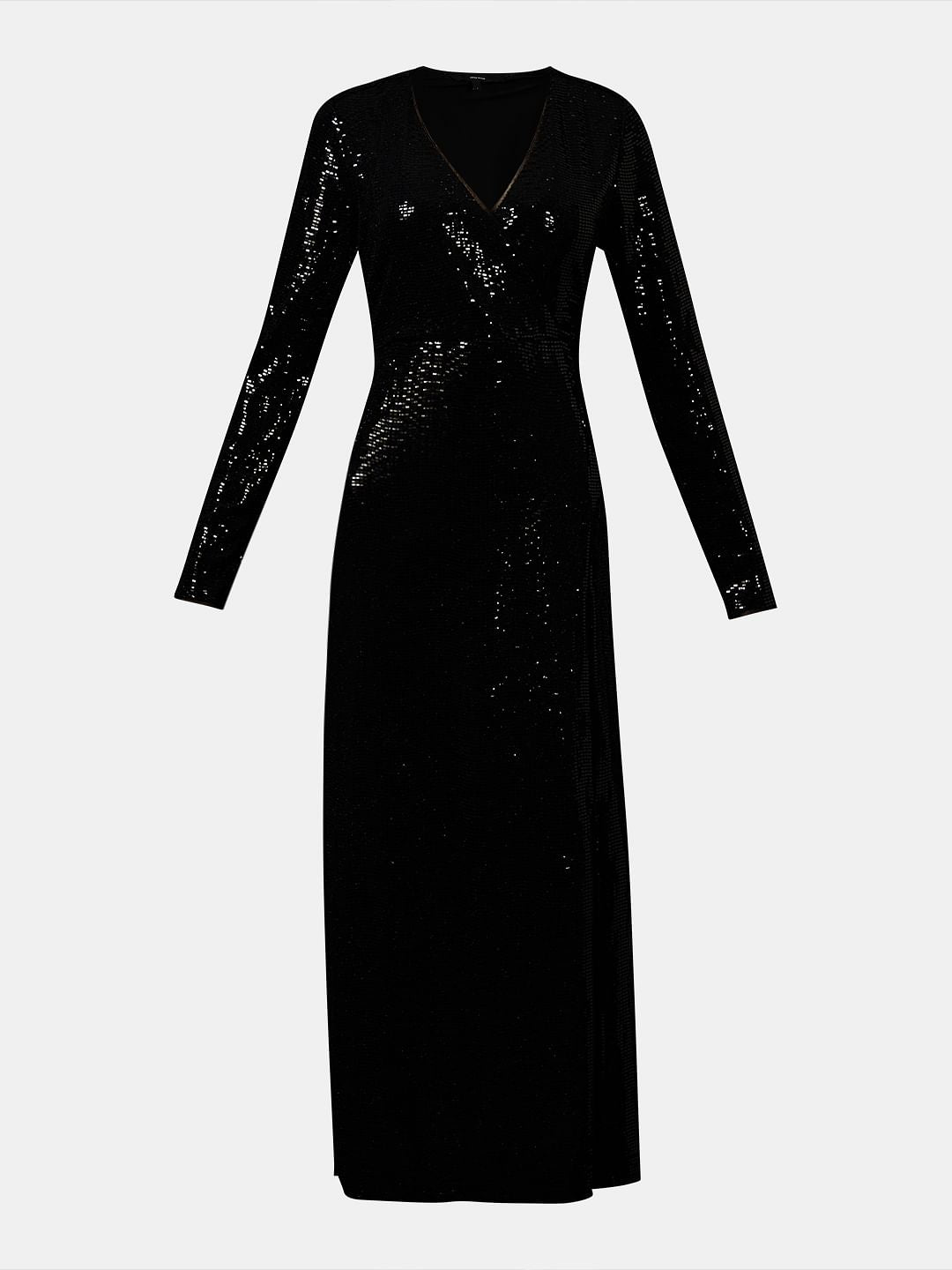 Black V-Neck Shimmer Dress