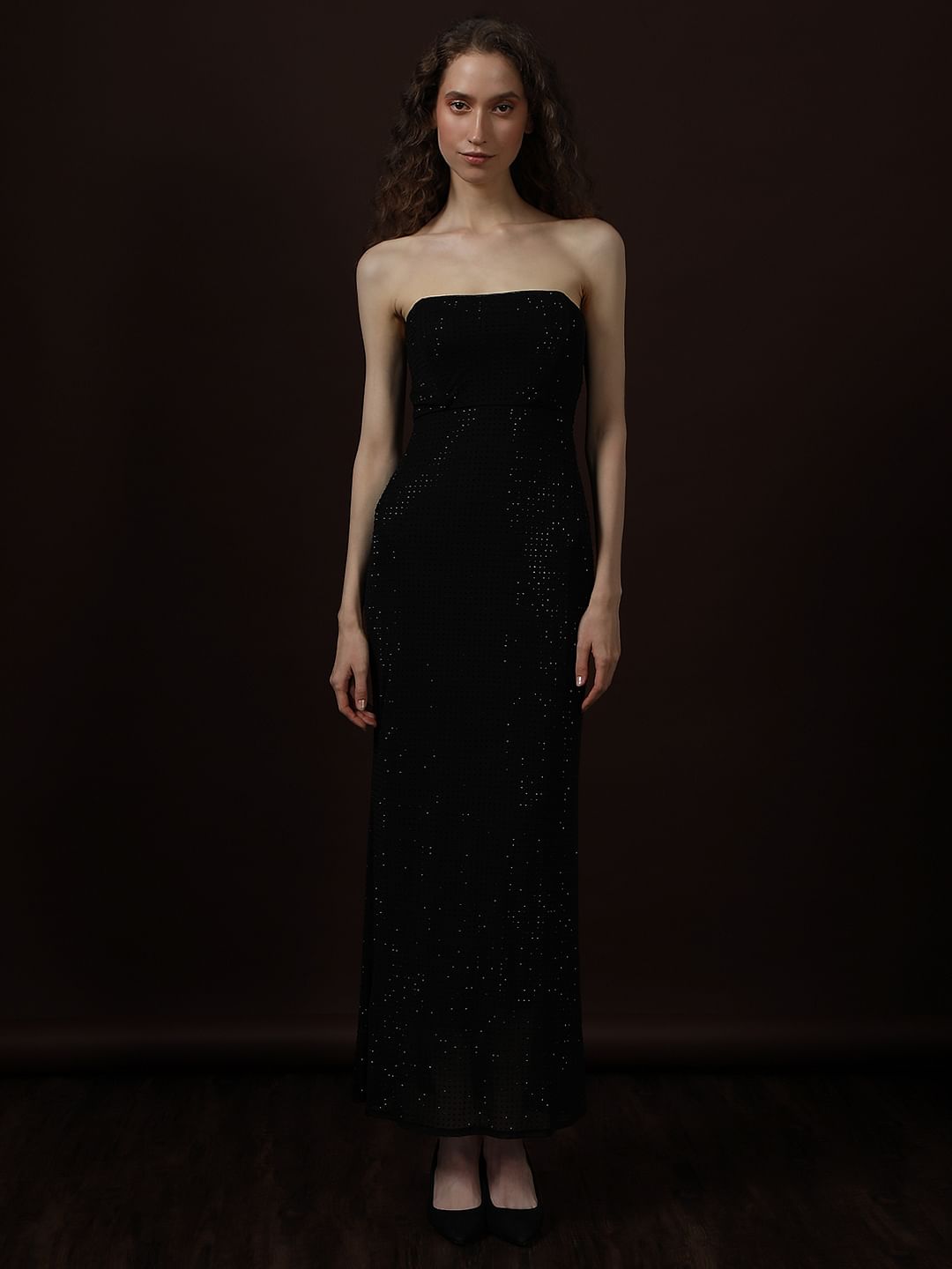 Black Shimmer Off-Shoulder Maxi Dress