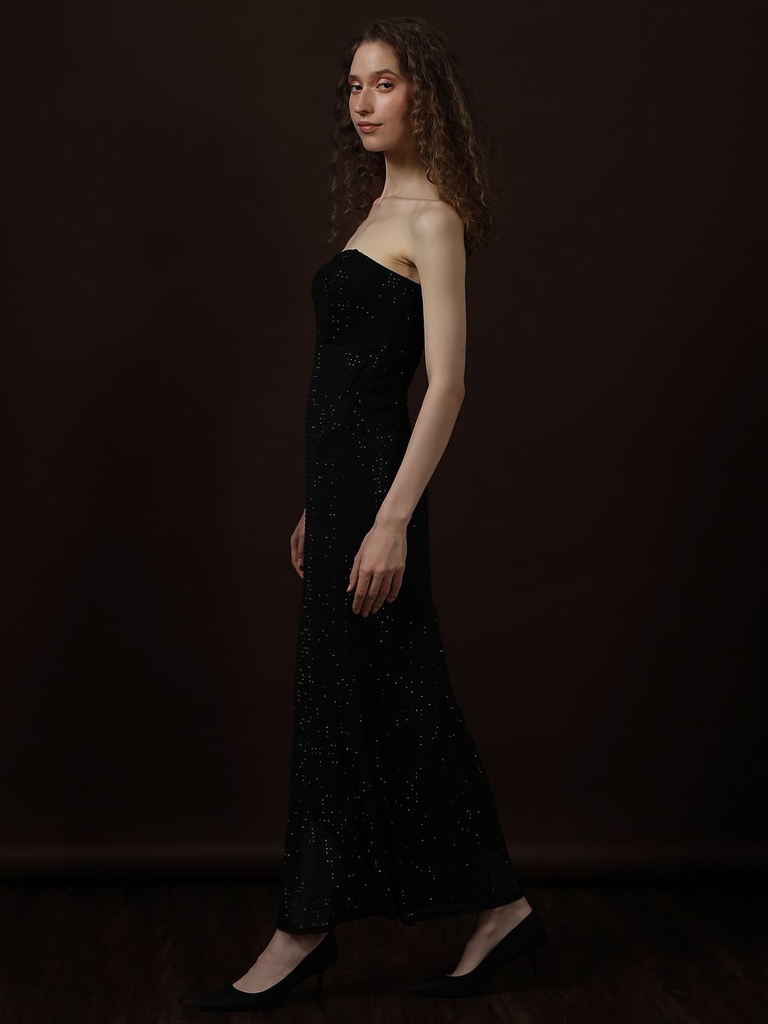 Black Shimmer Off-Shoulder Maxi Dress