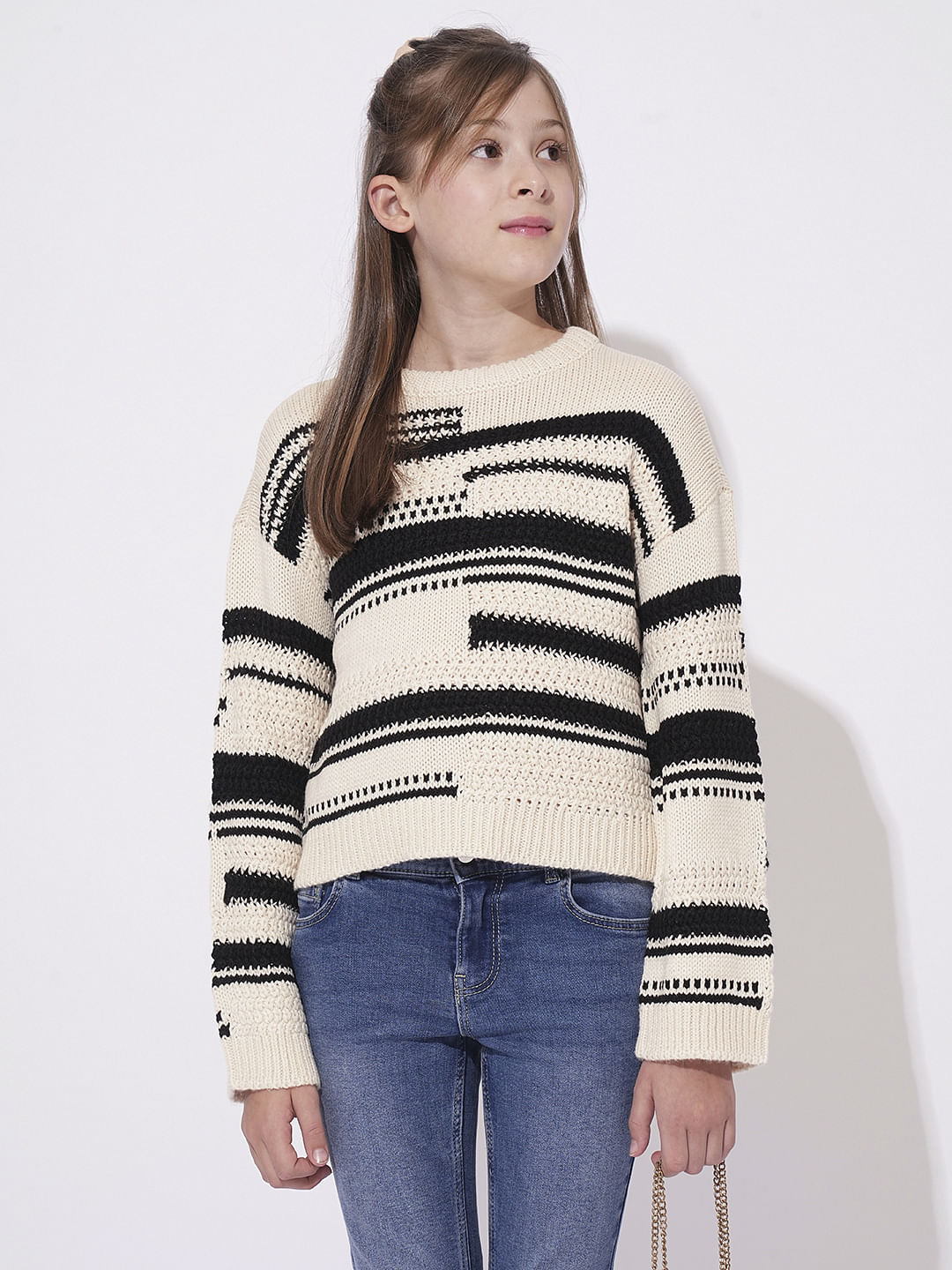 Girls Beige Knit Pullover