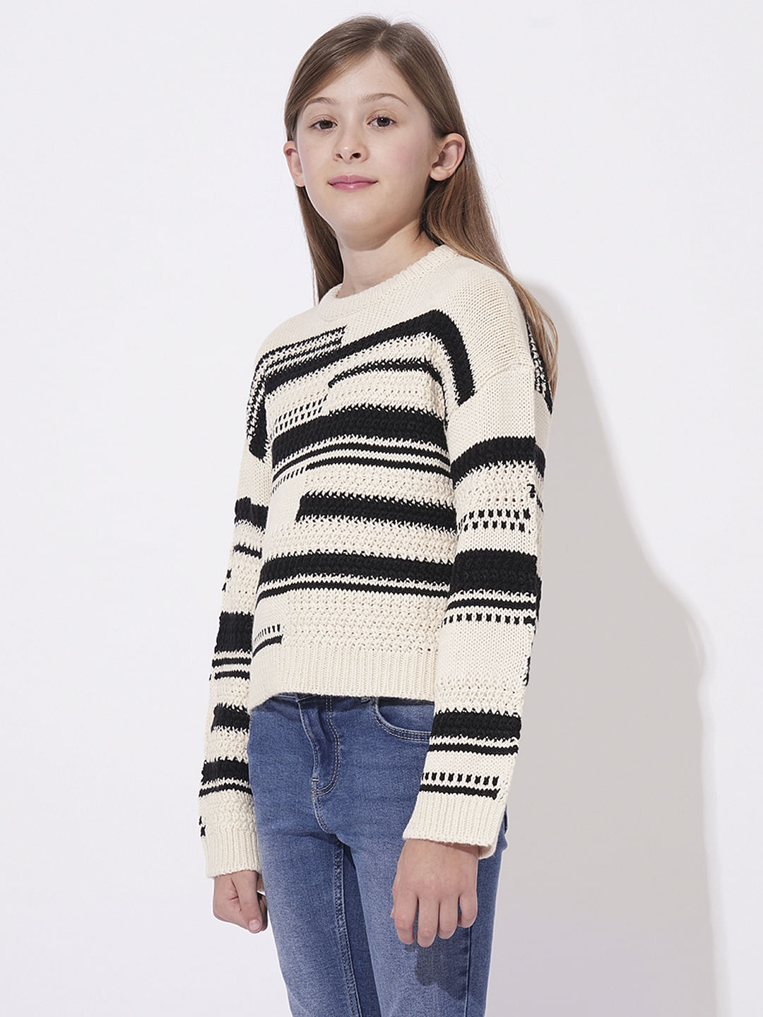 Girls Beige Knit Pullover