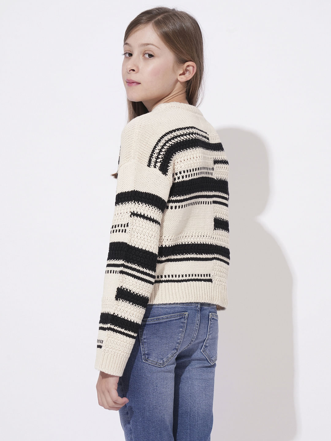 Girls Beige Knit Pullover