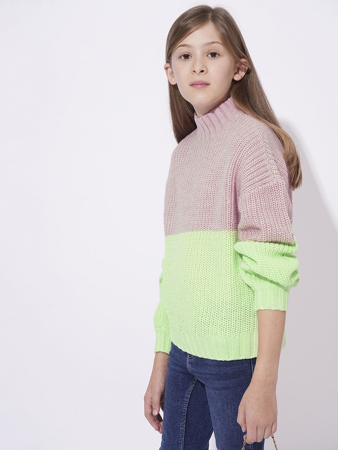 Girls Pink Colourblocked Pullover