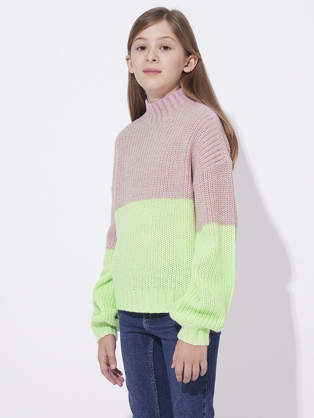 Girls Pink Colourblocked Pullover