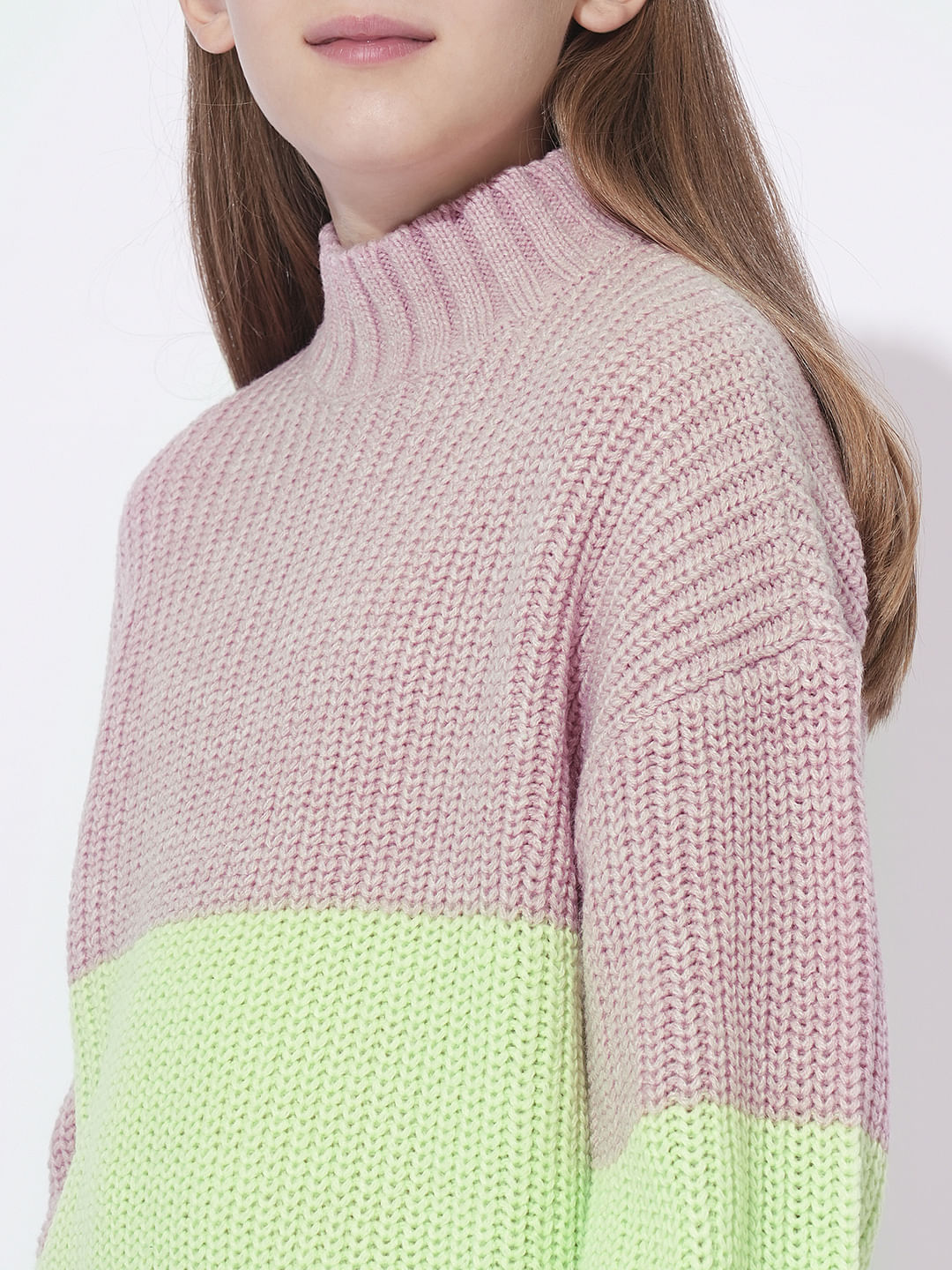 Girls Pink Colourblocked Pullover