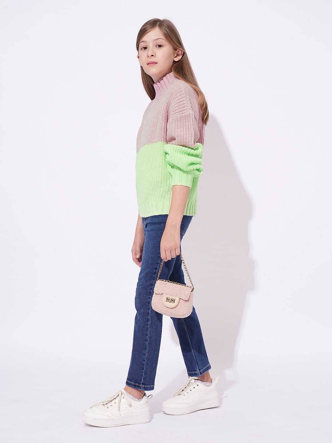 Girls Pink Colourblocked Pullover